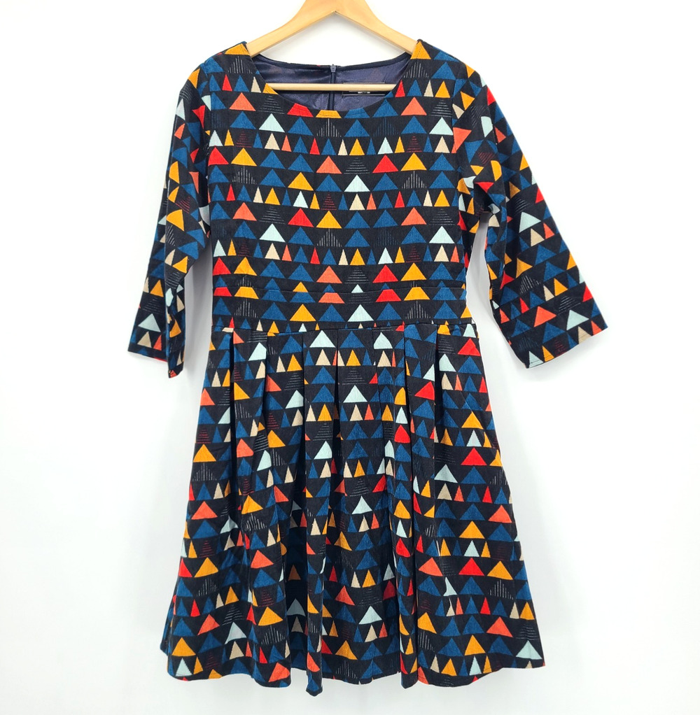Paper Plane London Corduroy Colorful Retro Twee Geometric Pleated Dress Size M/L